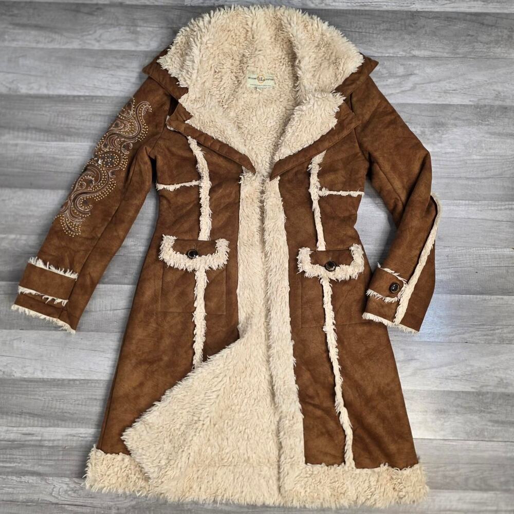 Y2K 90s Wilson’s Penny Lane Afghan Coat Beaded Sleeve Design Boho Fairycore - Picture 4 of 8
